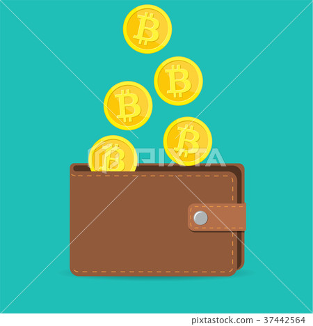 brown bitcoin wallet with coins 37442564