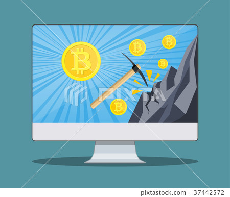 Bitcoin mining concept with monitor, Bitcoin mining concept with monitor, 37442572