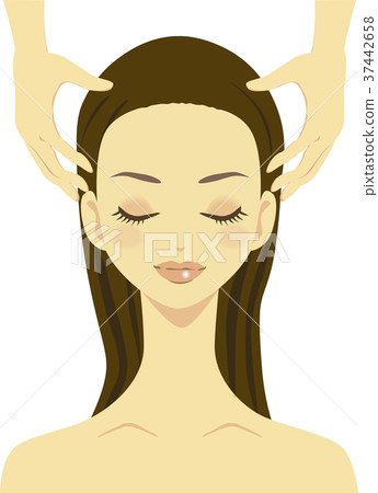 Illustration of a woman receiving a head massage Illustration of a woman receiving a head massage 37442658
