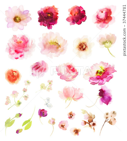 A set of watercolor elements for greeting cards 37444781