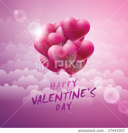 Happy Valentines Day Design with Red Balloon Heart - Stock Illustration ...