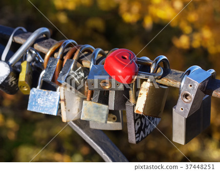 Padlocks on bridge, symbol of love Padlocks on bridge, symbol of love 37448251