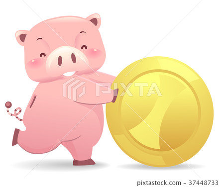 Piggy Bank Robot Mascot Roll Coin Illustration 37448733