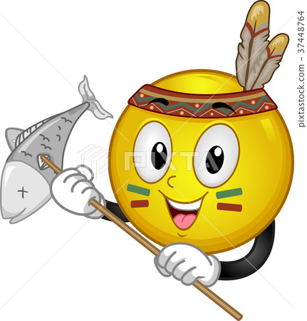 Mascot Smiley Indian Fish Hunt Illustration 37448764