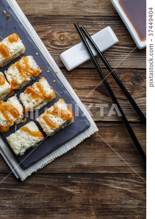 Delicious fresh rolls closeup Delicious fresh rolls closeup 37449404