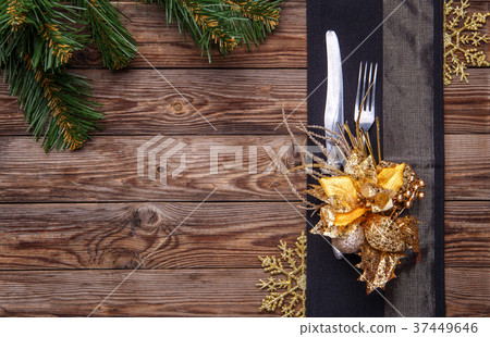 Christmas table place setting decorated black 37449646