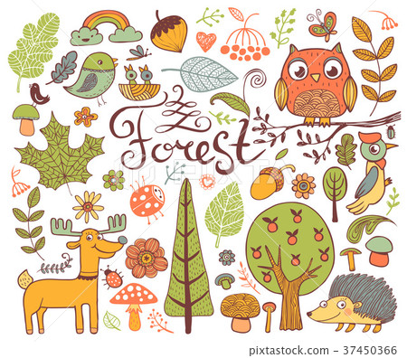 Forest design elements in doodle style Forest design elements in doodle style 37450366