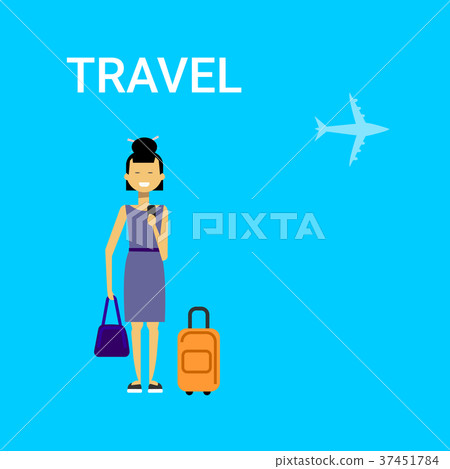 Woman Traveller With Bag Young Asian Female Travel 37451784