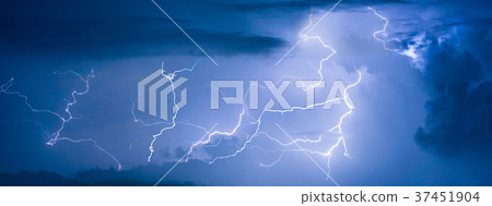 Panorama view of thunder storm lightning  37451904