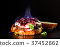 Burning burger, hamburger sandwich with cutlet of 37452862