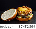 Hamburger with beef meat and egg. 37452869