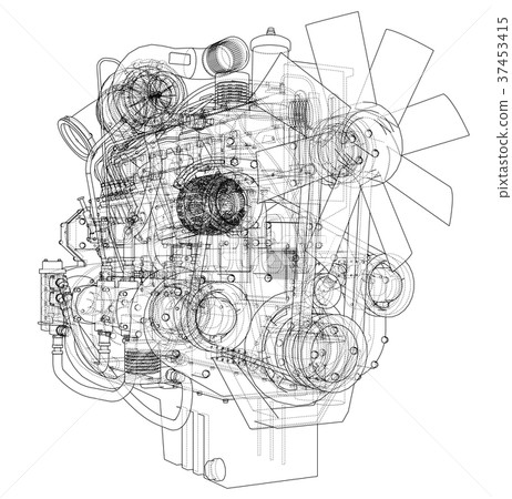 Car engine. Vector rendering of 3d Car engine. Vector rendering of 3d 37453415
