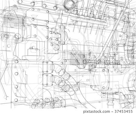 Car engine. Vector rendering of 3d Car engine. Vector rendering of 3d 37453455