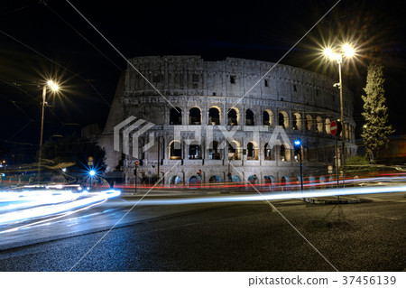 Illuminated Colosseum in Rome at night. Europe Illuminated Colosseum in Rome at night. Europe 37456139