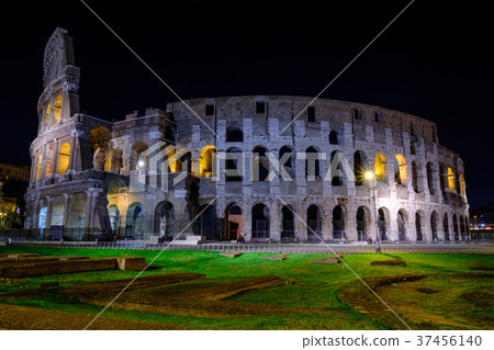 Illuminated Colosseum in Rome at night. Europe 37456140