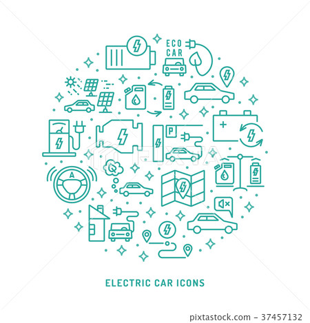 Electric car outline vector icons set Electric car outline vector icons set 37457132