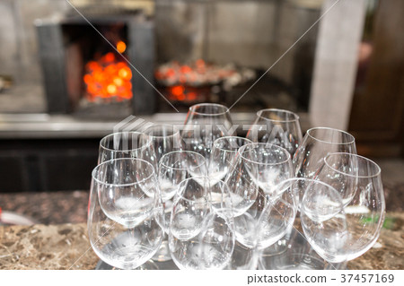 Empty glasses wine in restaurant. Glass water. A Empty glasses wine in restaurant. Glass water. A 37457169