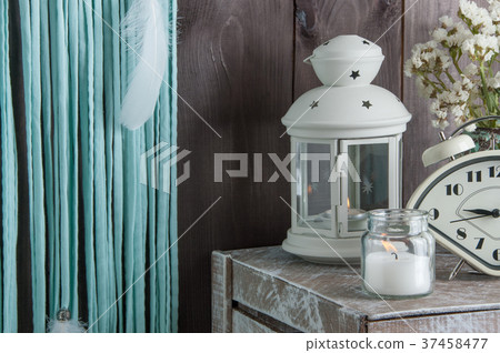 Bedroom decor on wooden background 37458477