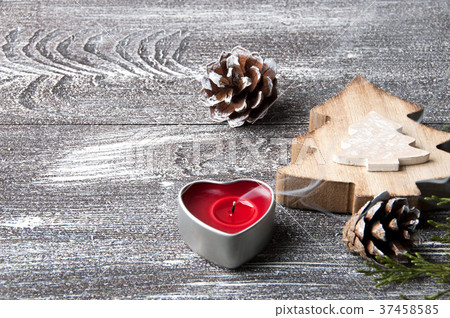 Christmas decorations on brown shabby background Christmas decorations on brown shabby background 37458585