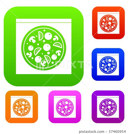 Pizza with salami, mushrooms, tomatoes set color collection Pizza with salami, mushrooms, tomatoes set color collection 37460954