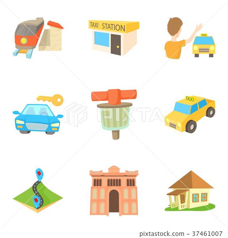 Little town icons set, cartoon style Little town icons set, cartoon style 37461007