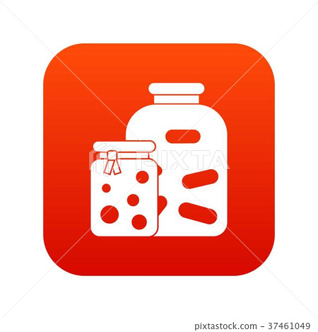 Jars with pickled vegetables and jam icon digital red 37461049