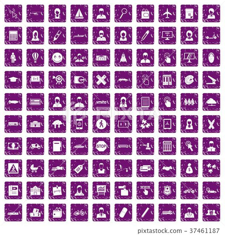 100 initiation icons set grunge purple 37461187