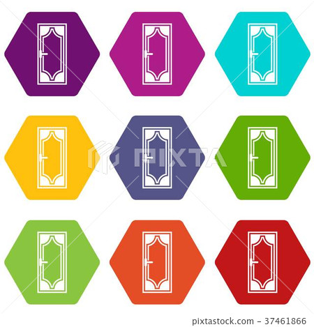 Wooden door with glass icon set color hexahedron Wooden door with glass icon set color hexahedron 37461866