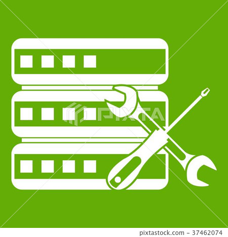Database with screwdriver and spanner icon green Database with screwdriver and spanner icon green 37462074