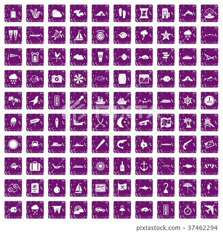 100 marine environment icons set grunge purple 37462294