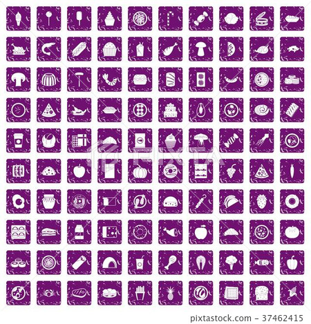 100 meal icons set grunge purple 37462415