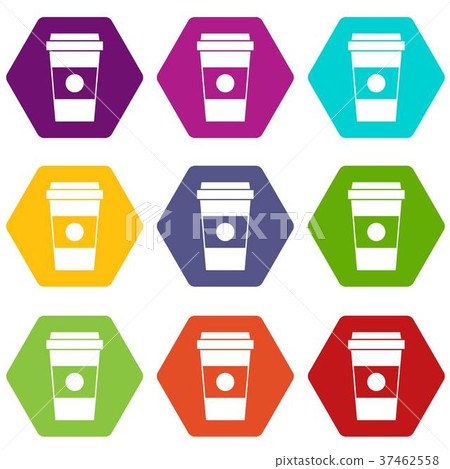 Paper cup of coffee icon set color hexahedron Paper cup of coffee icon set color hexahedron 37462558