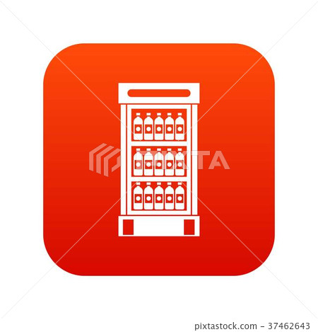 Fridge with refreshments drinks icon digital red Fridge with refreshments drinks icon digital red 37462643