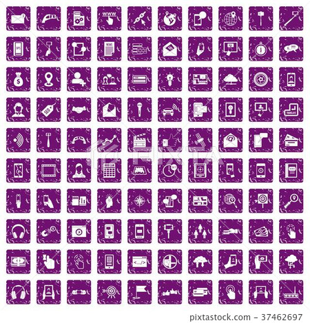 100 mobile icons set grunge purple 37462697