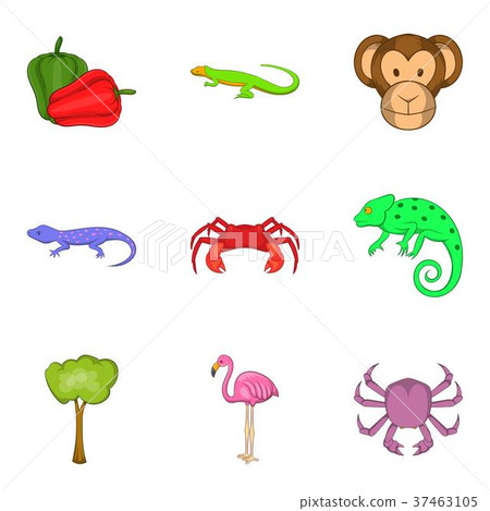 Rare animal icons set, cartoon style 37463105
