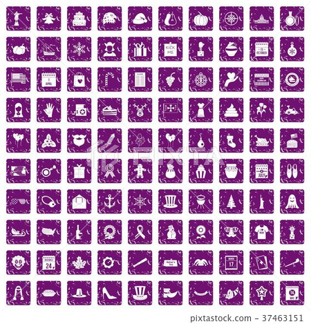 100 national holiday icons set grunge purple 100 national holiday icons set grunge purple 37463151