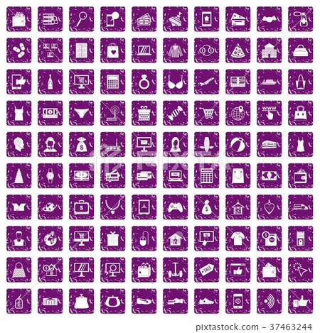 100 online shopping icons set grunge purple 37463244