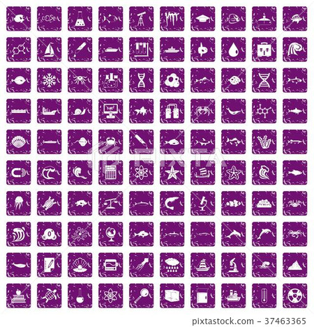 100 oceanology icons set grunge purple 37463365