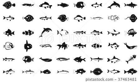 Fish icon set, simple style Fish icon set, simple style 37463481