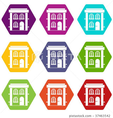 Two-storey residential house icon set color hexahedron 37463542