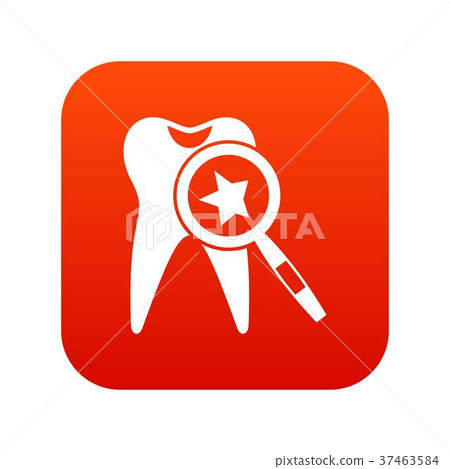 Tooth with magnifying glass icon digital red - Stock Illustration ...