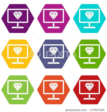Screen with diamond icon set color hexahedron Screen with diamond icon set color hexahedron 37463589