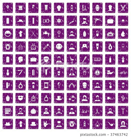 100 barber icons set grunge purple 100 barber icons set grunge purple 37463742