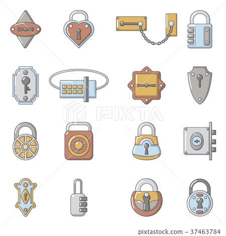 Lock door types icons set, cartoon style Lock door types icons set, cartoon style 37463784