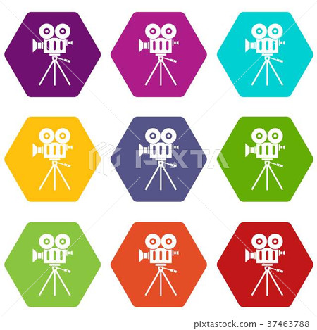 Camcorder icon set color hexahedron Camcorder icon set color hexahedron 37463788