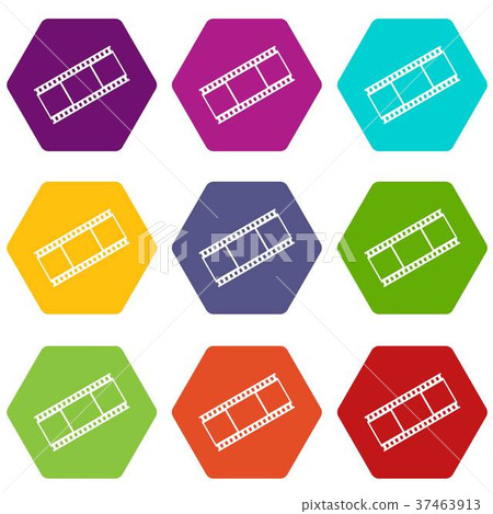 Film with frames icon set color hexahedron Film with frames icon set color hexahedron 37463913