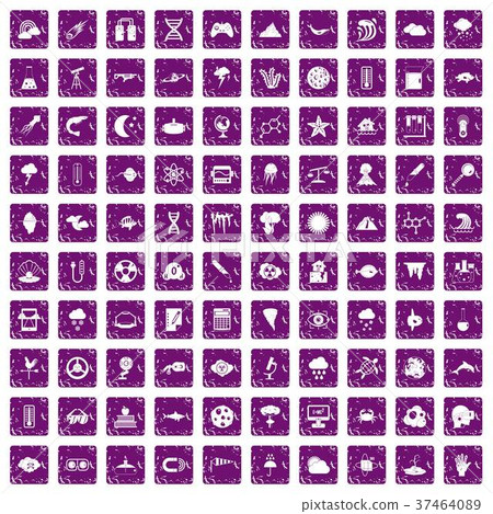100 research icons set grunge purple 37464089