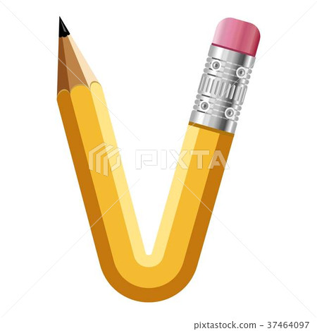 Letter v pencil icon, cartoon style 37464097