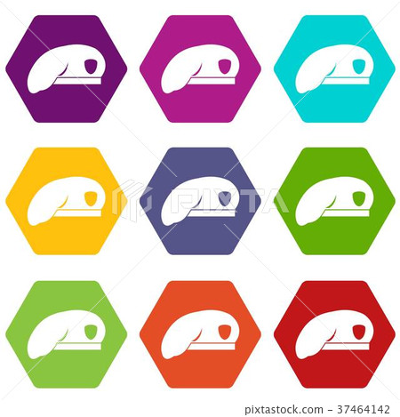 Military beret icon set color hexahedron 37464142