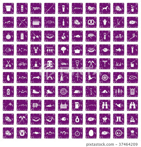 100 BBQ icons set grunge purple 37464209